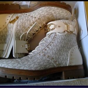 Michael Kors Cream Monogram Boots